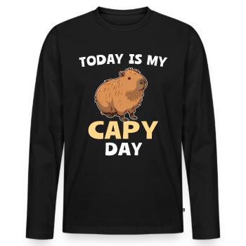 Lustige Capybara Sprüche - Männer Premium Bio Langarmshirt - Schwarz - Vorne - Nico (187cm)