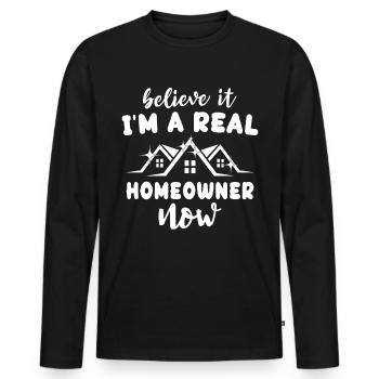 Propriétaire - T-shirt manches longues Premium bio Homme - noir - Devant - Nico (187cm)