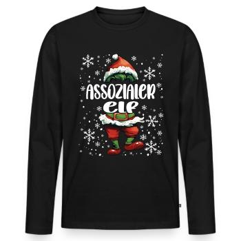 Weihnachtsoutfit Assozialer Elf - Männer Premium Bio Langarmshirt - Schwarz - Vorne - Nico (187cm)