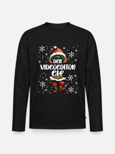 Weihnachtsoutfit Videoeditor Wichtel - Männer Premium Bio Langarmshirt - Schwarz
