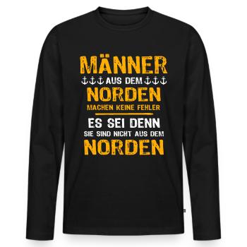 Norden Mann Nordener Männer - Männer Premium Bio Langarmshirt - Schwarz - Vorne - Nico (187cm)