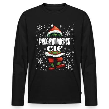 Weihnachtsoutfit Programmierer Elf - Männer Premium Bio Langarmshirt - Schwarz - Vorne - Nico (187cm)