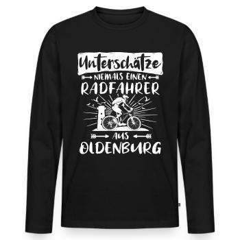 Oldenburg Fahrrad Oldenburger Radfahrer - Männer Premium Bio Langarmshirt - Schwarz - Vorne - Nico (187cm)
