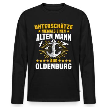 Oldenburg Unterschätze Oldenburger Mann - Männer Premium Bio Langarmshirt - Schwarz - Vorne - Nico (187cm)