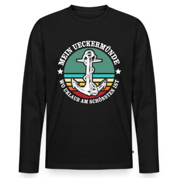 Ueckermünde Urlaub - Männer Premium Bio Langarmshirt - Schwarz - Vorne - Nico (187cm)
