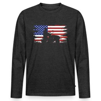 Tondeuse de course drôle Drapeau américain - T-shirt manches longues Premium bio Homme - anthracite chiné - Devant - Nico (187cm)