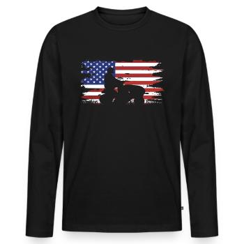 Tondeuse de course drôle Drapeau américain - T-shirt manches longues Premium bio Homme - noir - Devant - Nico (187cm)
