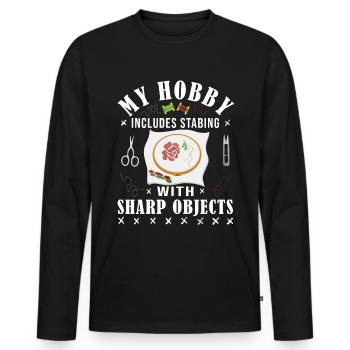 La couture croisée, mon passe-temps est la couture - T-shirt manches longues Premium bio Homme - noir - Devant - Nico (187cm)