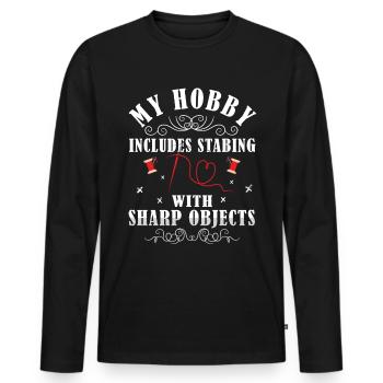 La couture croisée, mon passe-temps est la couture - T-shirt manches longues Premium bio Homme - noir - Devant - Nico (187cm)