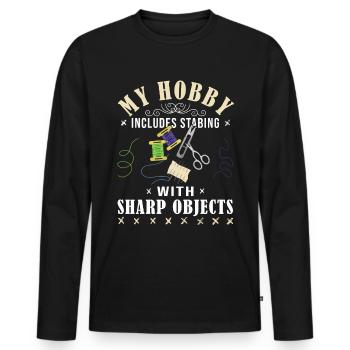 La couture croisée, mon passe-temps est la couture - T-shirt manches longues Premium bio Homme - noir - Devant - Nico (187cm)