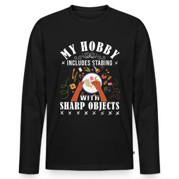 La couture croisée, mon passe-temps est la couture - T-shirt manches longues Premium bio Homme - noir - Devant - Nico (187cm)