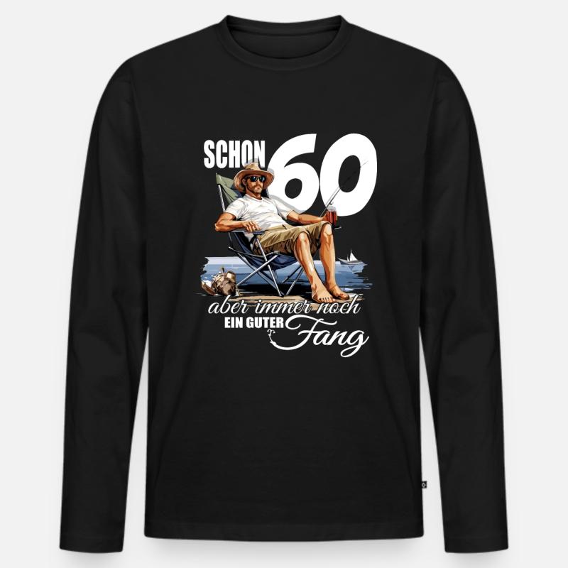 Schon 60 und immer noch ein guter Fang - Männer Premium Bio Langarmshirt - Schwarz