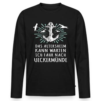 Ueckermünde Sprüche - Männer Premium Bio Langarmshirt - Schwarz - Vorne - Nico (187cm)