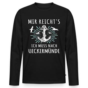 Ueckermünde Sprüche - Männer Premium Bio Langarmshirt - Schwarz - Vorne - Nico (187cm)