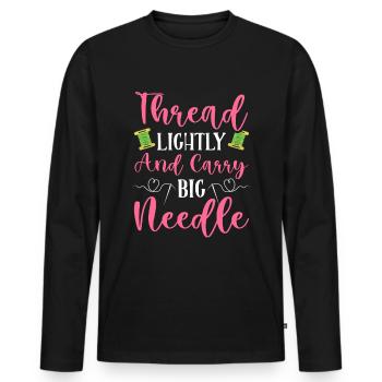 Point de broderie amusant au point de croix - T-shirt manches longues Premium bio Homme - noir - Devant - Nico (187cm)
