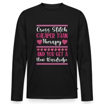 Point de broderie amusant au point de croix - T-shirt manches longues Premium bio Homme - noir - Devant - Nico (187cm)