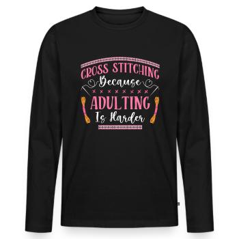 Point de croix amusant avec force de broderie. - T-shirt manches longues Premium bio Homme - noir - Devant - Nico (187cm)