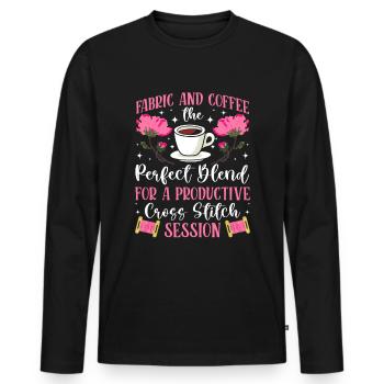 Aiguille à broder au point de croix, points amusants - T-shirt manches longues Premium bio Homme - noir - Devant - Nico (187cm)