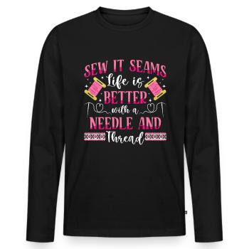 Aiguille à broder au point de croix, points amusants - T-shirt manches longues Premium bio Homme - noir - Devant - Nico (187cm)
