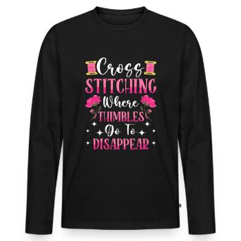 Aiguille à broder au point de croix, points amusants - T-shirt manches longues Premium bio Homme - noir - Devant - Nico (187cm)