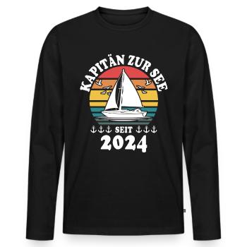 Kapitän 2024 Segeln - Männer Premium Bio Langarmshirt - Schwarz - Vorne - Nico (187cm)