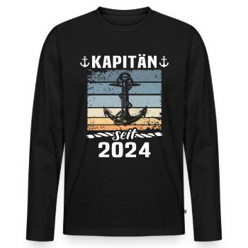 Kapitän 2024 Anker - Männer Premium Bio Langarmshirt - Schwarz - Vorne - Nico (187cm)