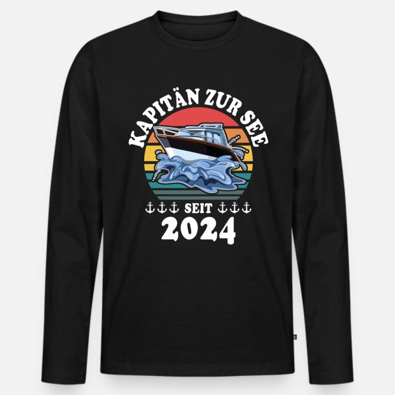 Boot Bootsführerschein 2024 Kapitän - Männer Premium Bio Langarmshirt - Schwarz