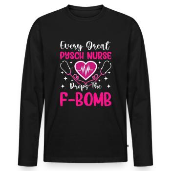 Drôle Mental Soins Infirmiers Psychiatrique - T-shirt manches longues Premium bio Homme - noir - Devant - Nico (187cm)