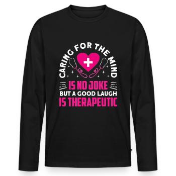 Drôle Psychiatrique - T-shirt manches longues Premium bio Homme - noir - Devant - Nico (187cm)