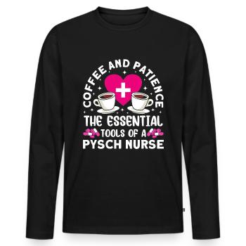 Drôle Mental Soins Infirmiers Psychiatrique - T-shirt manches longues Premium bio Homme - noir - Devant - Nico (187cm)