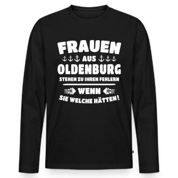Oldenburg - Männer Premium Bio Langarmshirt - Schwarz - Vorne - Nico (187cm)