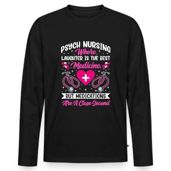 Drôle Psychiatrique - T-shirt manches longues Premium bio Homme - noir - Devant - Nico (187cm)