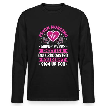 Drôle Mental Soins Infirmiers Psychiatrique - T-shirt manches longues Premium bio Homme - noir - Devant - Nico (187cm)