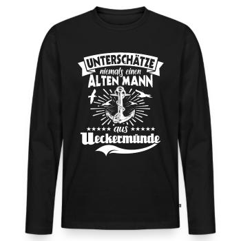 Ueckermünde Sprüche Ueckermünder - Männer Premium Bio Langarmshirt - Schwarz - Vorne - Nico (187cm)
