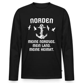 Norden Nordener Norddeutsche - Männer Premium Bio Langarmshirt - Schwarz - Vorne - Nico (187cm)