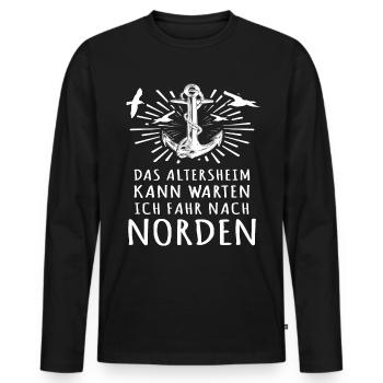 Norden Nordener Norddeutsche - Männer Premium Bio Langarmshirt - Schwarz - Vorne - Nico (187cm)