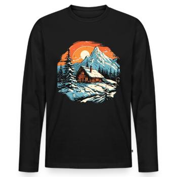 Winter Hut Mountains Snow Skiers Ski - Men's Premium Organic Long Sleeve Shirt - black - Front - Nico (187cm)