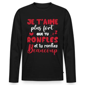 Cadeau Saint Valentin Homme Femme Humoristique - T-shirt manches longues Premium bio Homme - noir - Devant - Nico (187cm)