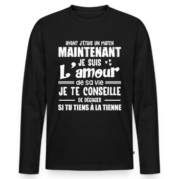 Cadeau Saint Valentin Homme Femme Humoristique - T-shirt manches longues Premium bio Homme - noir - Devant - Nico (187cm)
