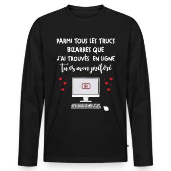 Cadeau Saint Valentin Homme Femme Humoristique - T-shirt manches longues Premium bio Homme - noir - Devant - Nico (187cm)