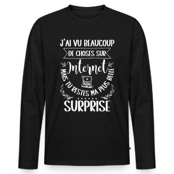 Cadeau Saint Valentin Homme Femme Humoristique - T-shirt manches longues Premium bio Homme - noir - Devant - Nico (187cm)