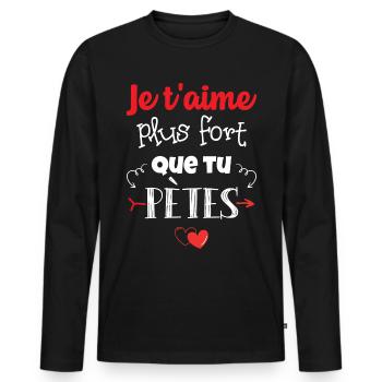 Cadeau Saint Valentin Homme Femme Humoristique - T-shirt manches longues Premium bio Homme - noir - Devant - Nico (187cm)