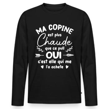 Cadeau Saint Valentin Homme Femme Humoristique - T-shirt manches longues Premium bio Homme - noir - Devant - Nico (187cm)