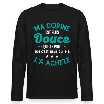 Cadeau Saint Valentin Homme Femme Humoristique - T-shirt manches longues Premium bio Homme - noir - Devant - Nico (187cm)
