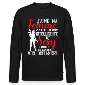 Cadeau Saint Valentin Homme Femme Humoristique - T-shirt manches longues Premium bio Homme - noir - Devant - Nico (187cm)