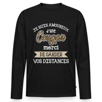 Cadeau Saint Valentin Homme Femme Humoristique - T-shirt manches longues Premium bio Homme - noir - Devant - Nico (187cm)