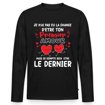 Cadeau Saint Valentin Homme Femme Humoristique - T-shirt manches longues Premium bio Homme - noir - Devant - Nico (187cm)