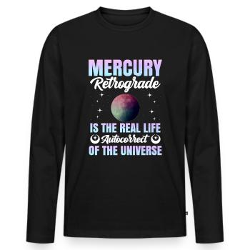 Rückläufige Planeten Merkur Rückläufig - Männer Premium Bio Langarmshirt - Schwarz - Vorne - Nico (187cm)