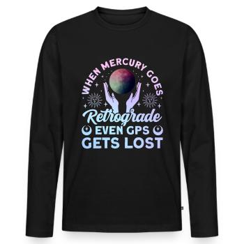 Rückläufige Planeten Merkur Rückläufig - Männer Premium Bio Langarmshirt - Schwarz - Vorne - Nico (187cm)