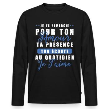 Cadeau Saint Valentin Homme Femme Humoristique - T-shirt manches longues Premium bio Homme - noir - Devant - Nico (187cm)